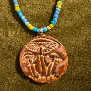 Mushroom Pendant Beaded Necklace